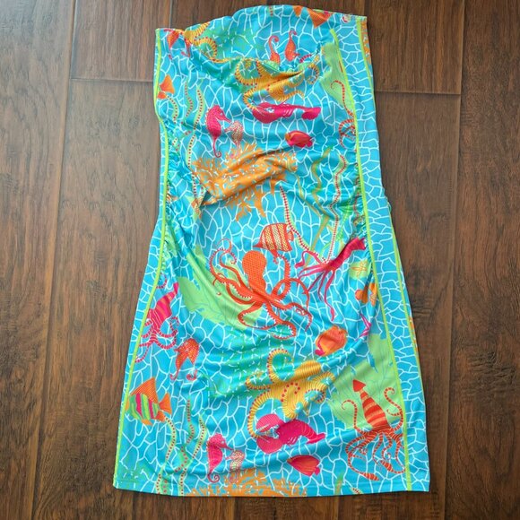 Gretchen Scott sea life strapless jersey dress ruched side M - Picture 5 of 6